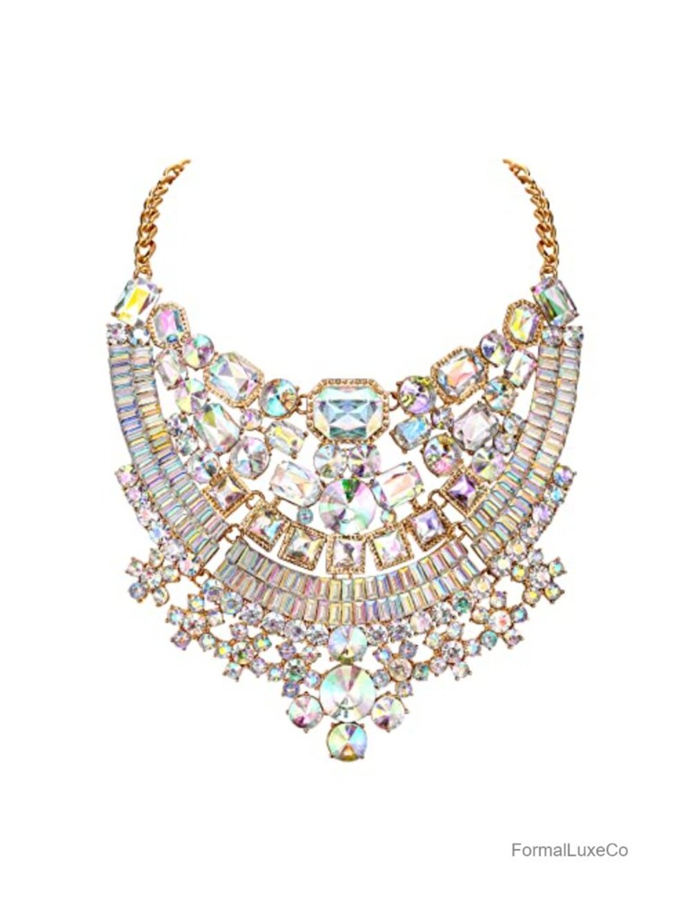 Rhinestone Chunky Necklace Statement Crystal Bib Collar Necklace for Women